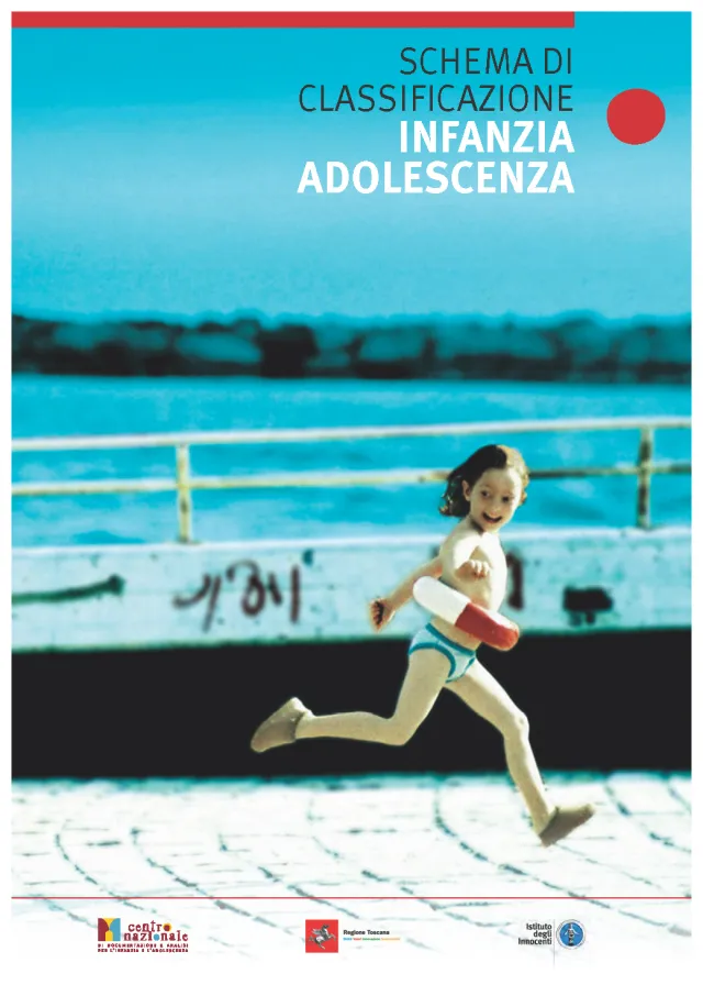 copertina della pubblicazione "Schema di classificazione Infanzia Adolescenza" con immagine di bambina che corre