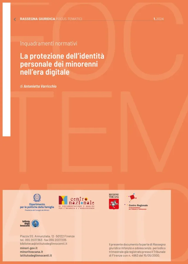 copertina dell'inquadramento normativo La protezione dell’identità personale dei minorenni nell’era digitale