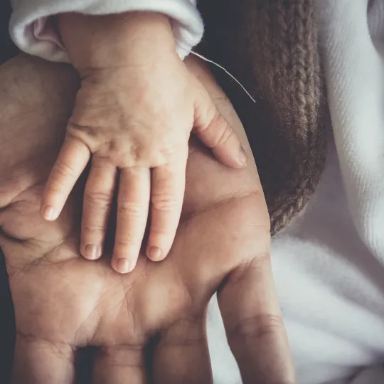 mano di un bambino nella mano di un adulto